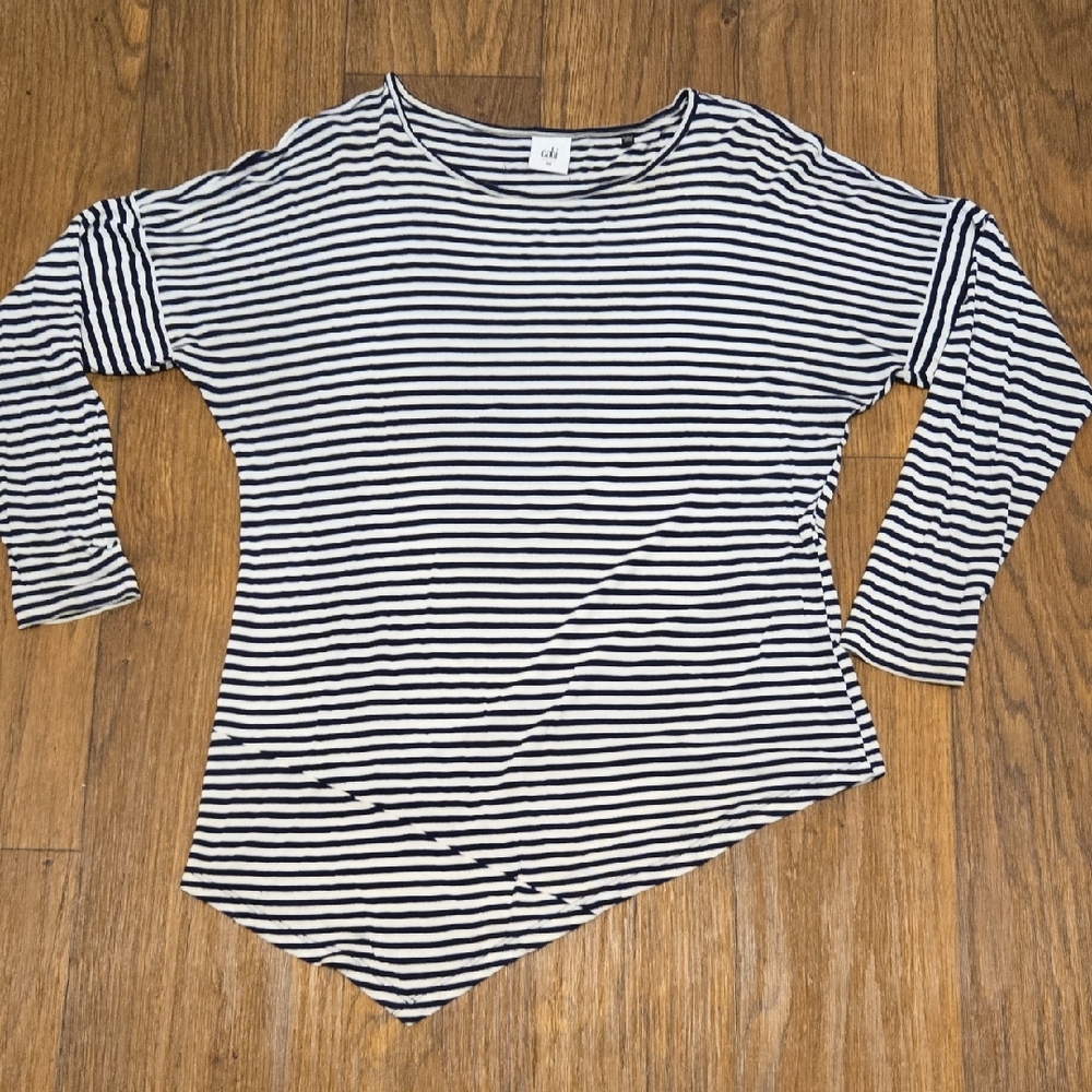 CAbi 5064 Black and White Striped Long Sleeve Top